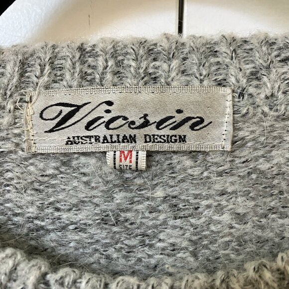 Vintage Vicsin Sweater Womens M Gray Floral Mohair Blend Boho Oversized Granny - Picture 4 of 9